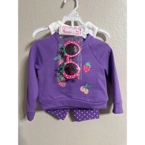 Baby Girls 4 Piece Set Outfit Purple‎ Strawberry Cherries Sunglasses New